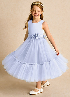 Azazie Miracle Robe Demoiselle D'honneur Fillette Robe Trapèze en Mat Satiné Arc Lavande image4