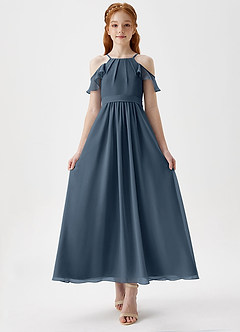 Azazie Chaya Junior Neptune A-Line Off the Shoulder Chiffon Dress image4