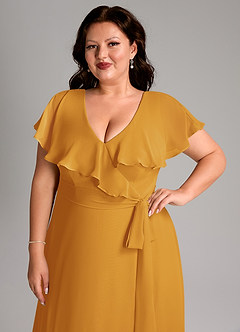 Azazie Lainey Bridesmaid Dresses Butterscotch A-Line with Pockets Chiffon Dress image13