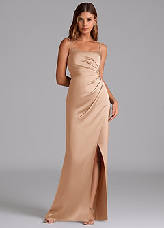 Azazie Calandra Jurken voor bruidsmeisjes Jurk van Stretch Satijn met A-Lijn Geplooid Engelse Roos image1