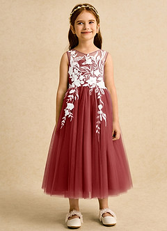 Azazie Sundae Flower Girl Dresses Rust Ball-Gown Lace Dress image7