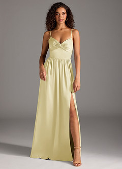 Azazie Zeya Bridesmaid Dresses Lemon Sorbet A-Line Pleated Stretch Satin Dress image2