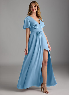 Azazie Zaniah Bridesmaid Dresses Steel Blue A-Line Chiffon Dress image3