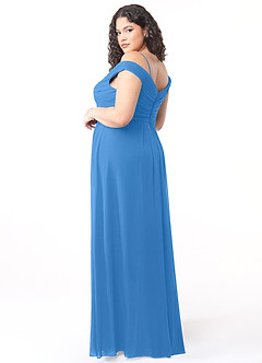 Azazie Audrianna Bridesmaid Dresses Blue Jay A-Line Off-The-Shoulder Gathered Chiffon Convertible Dress image4