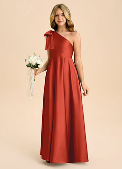 Azazie Penguin Junior Abito A-Line in Raso Elasticizzato Fiocco Ruggine image5