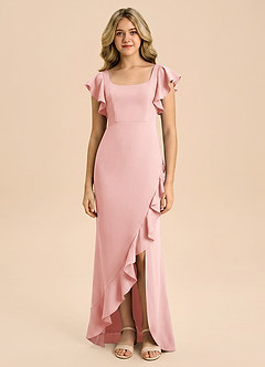 Azazie Demi Junior Robe Sirène en Satin extensible Arc Rose Poudré image5