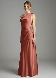 Azazie Emerson Bridesmaid Dresses Auburn Mermaid Off the Shoulder Stretch Satin Dress image2