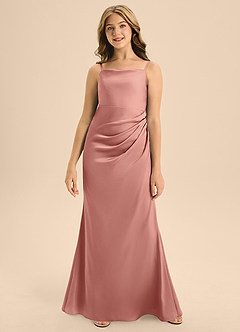 Azazie Renna Junior Rosette A-Line Pleated Stretch Satin Dress image4