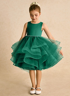 Azazie Tinie Flower Girl Dresses Emerald Ball-Gown Bow Tulle Dress image5