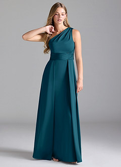 Azazie Dallas Bridesmaid Dresses Ink Blue A-Line One Shoulder Stretch Satin Dress image1