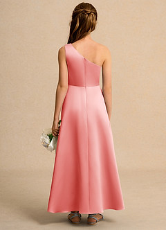 Azazie Taffy Junior Formal Robe Demoiselle D'honneur Fillette Robe Trapèze en Mat Satiné Dentelle Corail image2