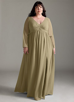 Azazie Teton Zwangerschaps Bruidsmeisjekleding A-Lijn Lange mouw Chiffon Vloerlengte Jurk image9