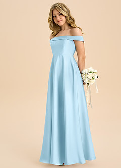 Azazie Sissy Junior Sky Blue A-Line Off the Shoulder Stretch Satin Dress image6