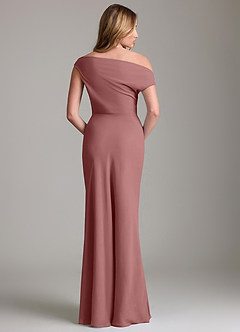 Azazie Emerson Bridesmaid Dresses Desert Rose Sheath Off the Shoulder Chiffon Dress image4