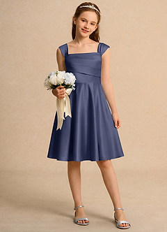 Azazie Budle Girls Formal Flower Girl Dresses Stormy A-Line Pleated Matte Satin Dress image1