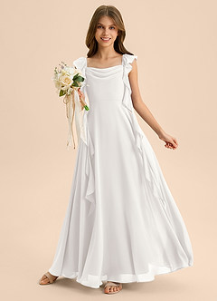 Azazie Carmin Junior Linia A Marszczony Szyfon Długość podłogi Młodsza druhna Sukienka image5