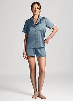front Satin Lurex Trim Short Sleeve Pajama Set