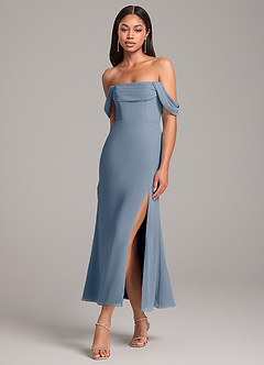 Azazie Saige Bridesmaid Dresses Twilight Sheath Off the Shoulder Chiffon Convertible Dress image3