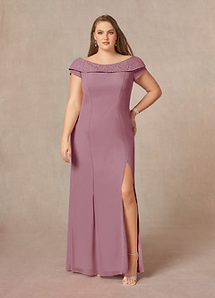 Azazie Cupid Mother of the Bride Dresses Vintage Mauve A-Line Boatneck Lace Chiffon Dress image6