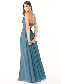 Azazie Aaida 신부 들러리 드레스 A라인 코르셋 쉬폰 바닥 길이 드레스 image5