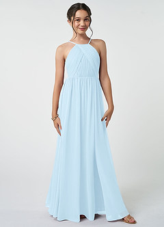 Azazie Leighton Junior Abito A-Line in Chiffon Plissettato Azzurro image2