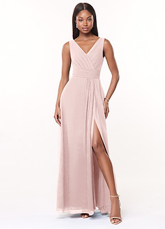 Azazie Karina Brautjungfernkleider A-Linie Plissee Chiffon Kleid Zartrosa image1