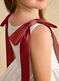 Azazie Stacie Flower Girl Dresses Ivory Terracotta A-Line Bow Matte Satin Dress image7