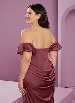 Barbie ♥ Azazie Bridesmaid Dresses Merlot Sheath Off the Shoulder Stretch Satin Convertible Dress image17