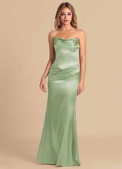 Azazie Sorrel Robes de demoiselle d'honneur Robe Sirène Convertible en Satiné métallisé Corset Vert Sauge image2