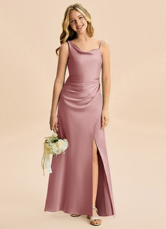 Azazie Abby Junior Dusty Rose A-Line Pleated Stretch Satin Dress image1