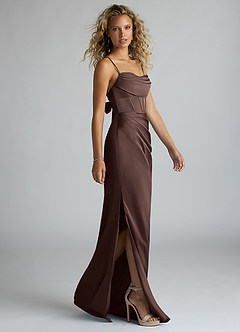 Azazie Mai Bridesmaid Dresses Ganache Sheath Pleated Stretch Satin Dress image4