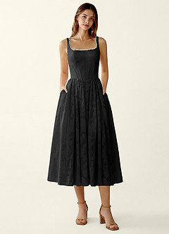 Ottavia Black Jacquard Midi A-line Graduation Dress image5