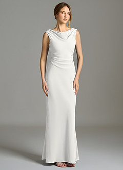 Azazie Kieryn Vestidos de damas de honor Vestido de Blanco de Gasa de Corte Sirena con Plisado image5