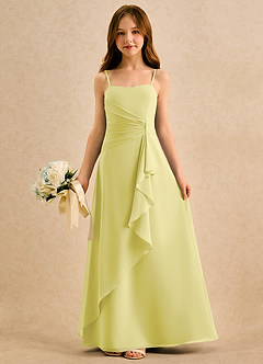 Azazie lolly Girls Formal Robe Demoiselle D'honneur Fillette Robe Trapèze en Mousseline de soie Plissée Sorbet Citron image3