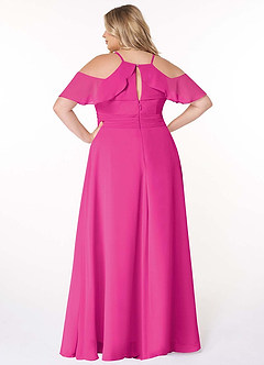 Azazie Dakota Bridesmaid Dresses Fuchsia A-Line V-Neck Pleated Chiffon Dress image9
