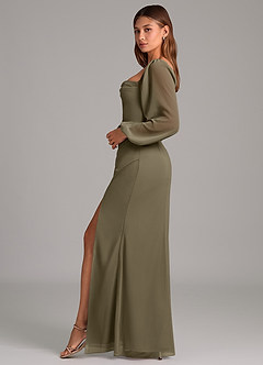 Azazie Brixley Bridesmaid Dresses Willow Green Mermaid Long Sleeve Chiffon Dress image3