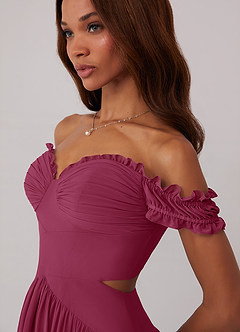 Barbie ♥ Azazie Bridesmaid Dresses Mulberry A-Line Off the Shoulder Chiffon Convertible Dress image5