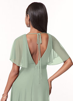Azazie Tinsley Bridesmaid Dresses Dusty Sage A-Line Pleated Mesh Dress image4