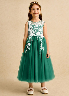 Azazie Sundae Flower Girl Dresses Emerald Ball-Gown Lace Dress image7