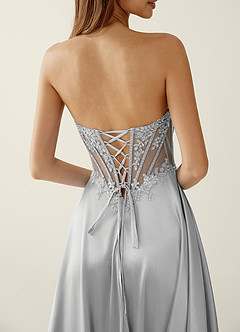 Zuri Grey Satin Wrap Beaing Corset A-line Prom Dress image3
