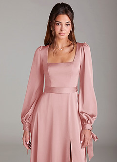 Azazie Leonia Suknie dla druhen Linia A Długi rękaw Satyna elastyczna Do ziemi Sukienka image6