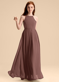 Azazie Arianthe Junior Abito A-Line in Chiffon Plissettato Espresso image6