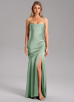 Azazie Grata Brautjungfernkleider Etui Seitliche Cut-Outs Stretch-Satin Kleid Agave image3