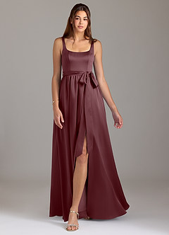 Azazie Elliott Bridesmaid Dresses Sangria A-Line with Pockets Stretch Satin Dress image5