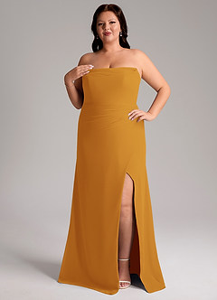 Azazie Leonis Brautjungfernkleider Wandelbar Etui Schulterfrei Chiffon Kleid Butterscotch image12
