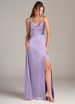 Azazie Sarella Bridesmaid Dresses Lilac A-Line with Pockets Metallic Satin Dress image3