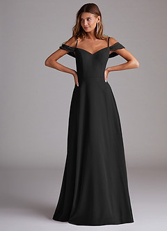 Azazie Marley Bridesmaid Dresses Black A-Line Off the Shoulder Chiffon Convertible Dress image4