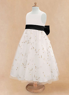 Azazie Pollie Flower Girl Dresses Ivory Black A-Line Bow Tulle Dress image13