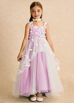 Azazie Darlina Robe Demoiselle D'honneur Fillette Robe Princesse en Tulle Dentelle Ivoire Rose Bonbon image4