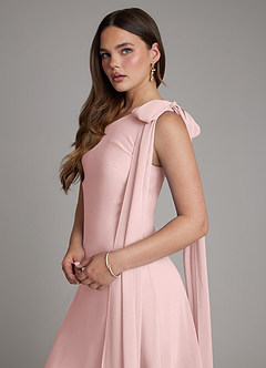 Azazie Monique Bridesmaid Dresses Powder Pink A-Line One Shoulder Chiffon Dress image5
